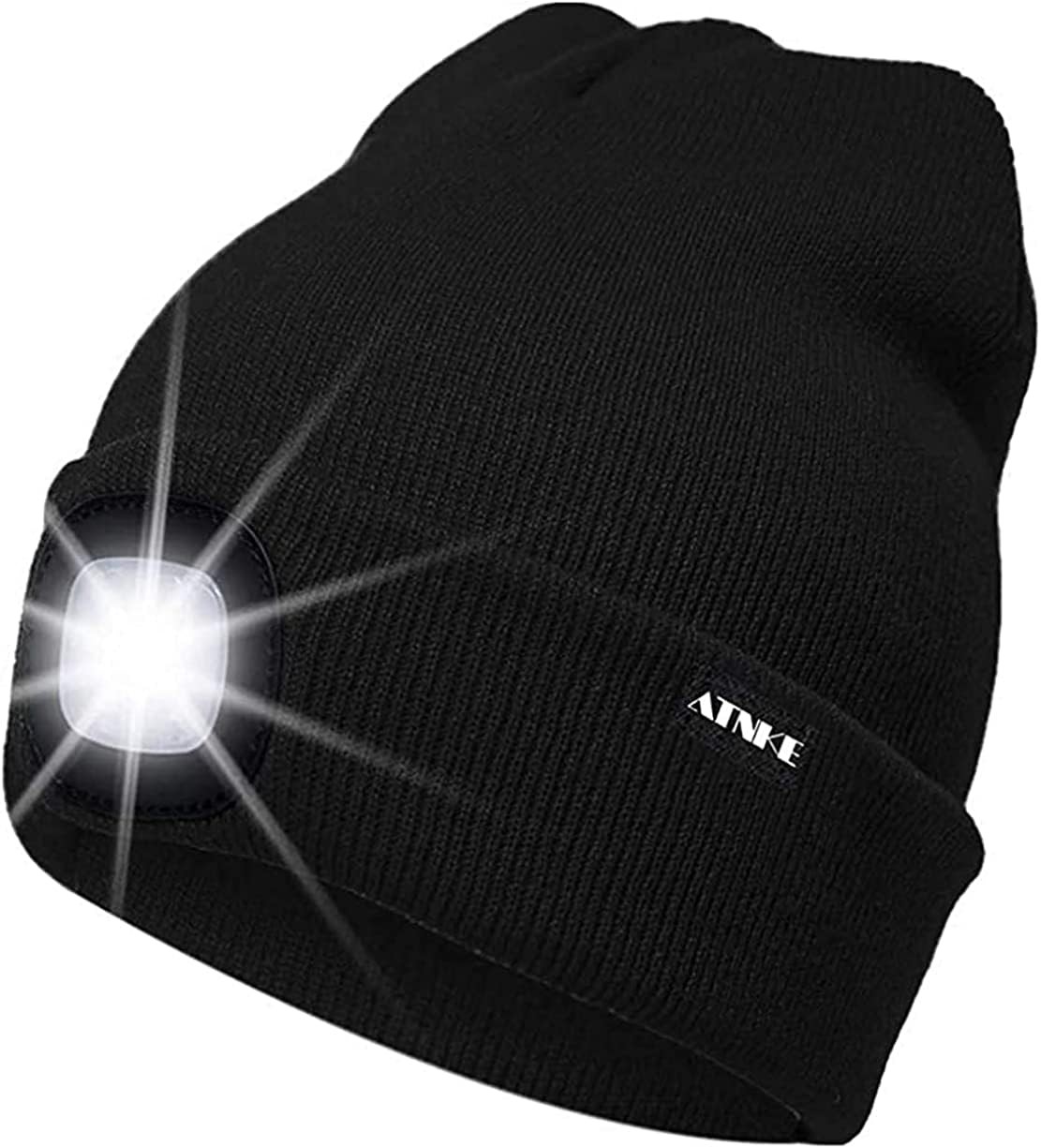 ATNKE LED Lighted Beanie Cap,USB Rechargeable Running Hat One Size, Black