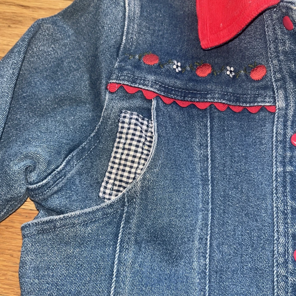 NEW NWT 6X 7 Hartstrings Girls Denim Embroidered Jacket Red Collar Xmas Gift - Image 4 of 4
