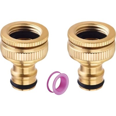 Brass Hose Tap Adapter, 2-in-1 Female Thread, 3/4 Inch & 1/2 Inch, Garden/Yar...