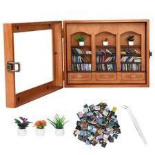 Large Wood Anxiety Bookshelf 200 Mini Books Library Decor Stress Relief Gift