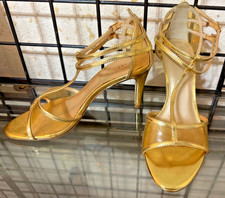 NEW NWOT FIONI Gold Metallic  clear Ankle straps High Shoes 3 in heel Sz: 6W