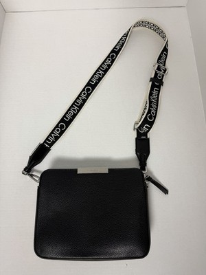 Calvin Klein Black Pebbled Shoulder Bag with Logo, Adjustable & Detachable Strap