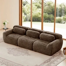 114'' Plush Modular Sectional Sofa w/Ottoman & Pillows - Chocolate