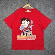 Camicia Betty Boop vintage uomo XL rossa anni 90 citazione cartone animato USA motociclista USA