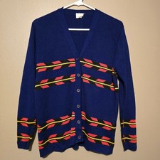 Vintage Cos Cob Blue Geometric Arrow Knit Button Front Cardigan Sweater