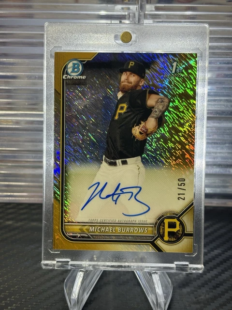2022 Bowman Chrome MICHAEL BURROWS Auto GOLD SHIMMER REFRACTOR!🔥 💎 /50
