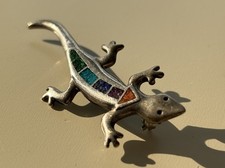 Carolyn Pollack Sterling Silver 925 Gemstone Chip Inlay Lizard Gecko Pin Brooch