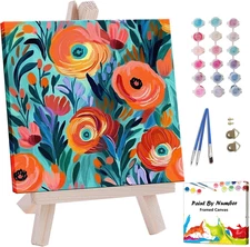 Framed Paint by Numbers Kit for Adults Beginners & Kids Ages 8-12,Red Flowers Pa