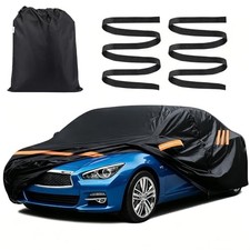 Car Cover Waterproof All Weather,Outdoor Universal Fit, Black Orange-XL