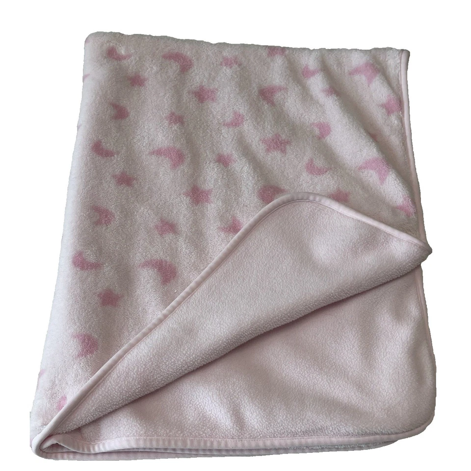 Cobertor de Pelúcia Rosa Just Born Lã Lua Estrelas 2 Dobras Segurança Lovey 30x38 - Imagem 2 de 4