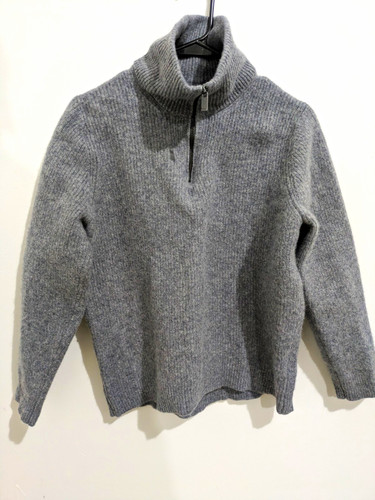 Massimo Dutti Men's XL Gray Solid Wool 1/4 Zip Mock Neck Knit Pullover Sweater