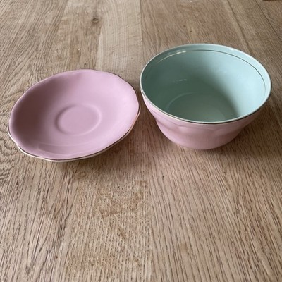 Vintage Britischer Anker Rosa-Grün und Goldrand Zuckerdose 12 cm. 6,5 cm groß 