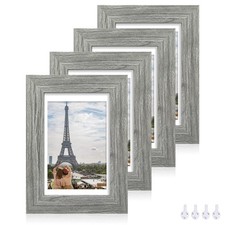 5x7 Picture Frame Set of 4, Made of Real Glass and Grey Wooden Frame, 5 by 7 ...