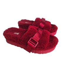 UGG Fluffita Ribbon Red Sheepskin Platform Slide Sandals 1113470 Womens 9