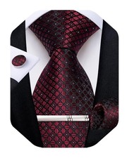 Silk Ties for Men Formal Plaid Check Necktie and Pocket Square Cufflinks Tie ...