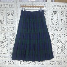 Vtg Pendleton 100 Wool Green  Blue Pleated Preppy Academia Skirt Sz Small