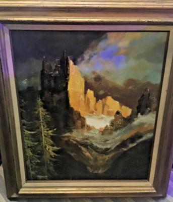Rare Arizona Canyon Nightfall~Original Oil Painting Sunset Cove Wood Framed OOAK