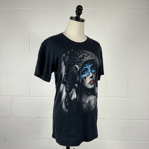 Vintage Native American Indian Warrior Woman T-Shirt Wolves HD Double Stitch S - Picture 4 of 12