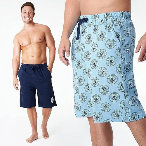 Manchester City F.C. Mens 2 Pack Lounge Cotton Shorts Sleep PJ, Navy/Sky Blue - Picture 8 of 10