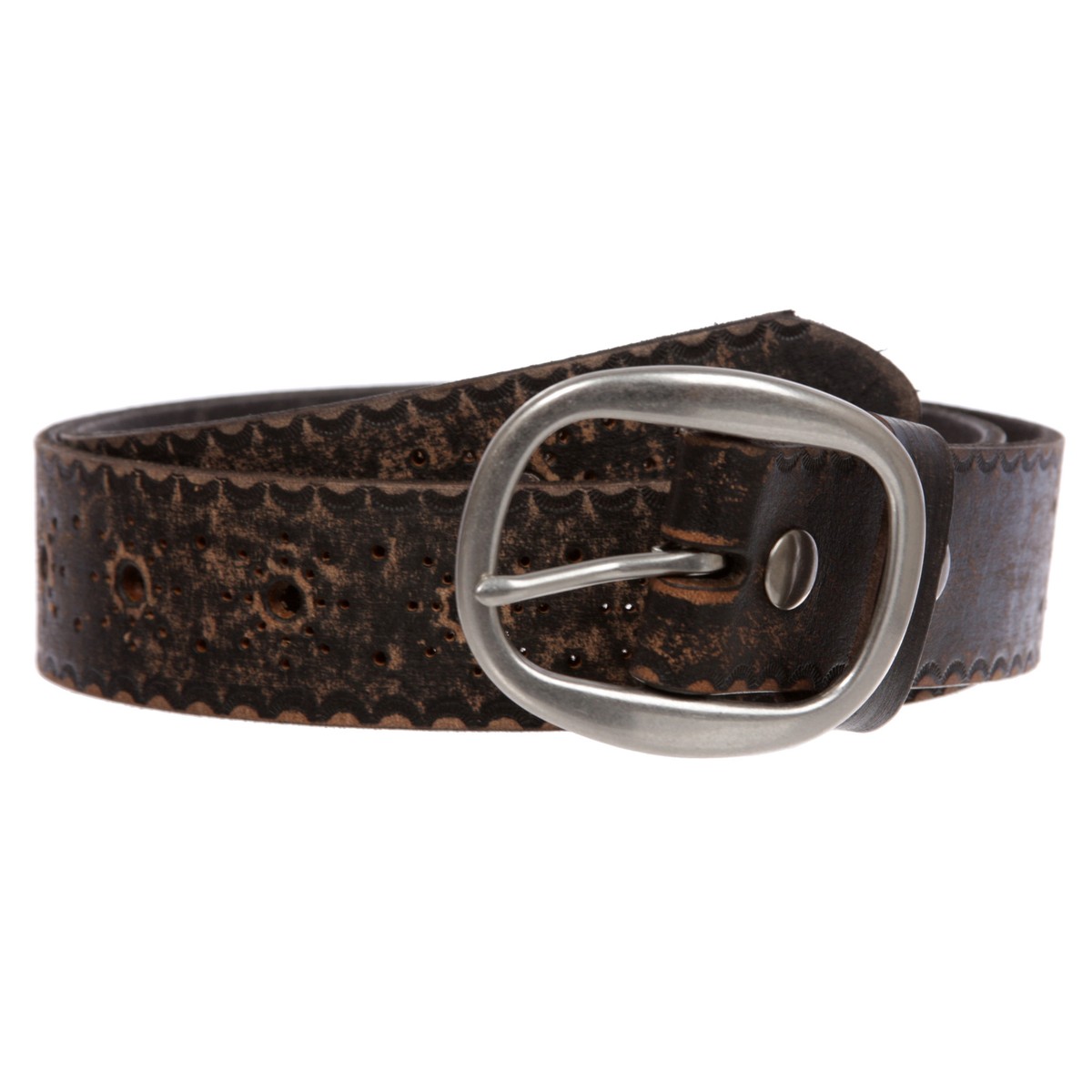 Vintage Oil-Tanned Leather Belt with Interchangeable Snap Buckle 1 1/2 main image 3
