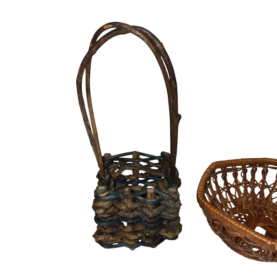 Vintage Basket Set Rustic Handwoven Wicker Twig Decorative Boho flower girl - Image 3 of 4