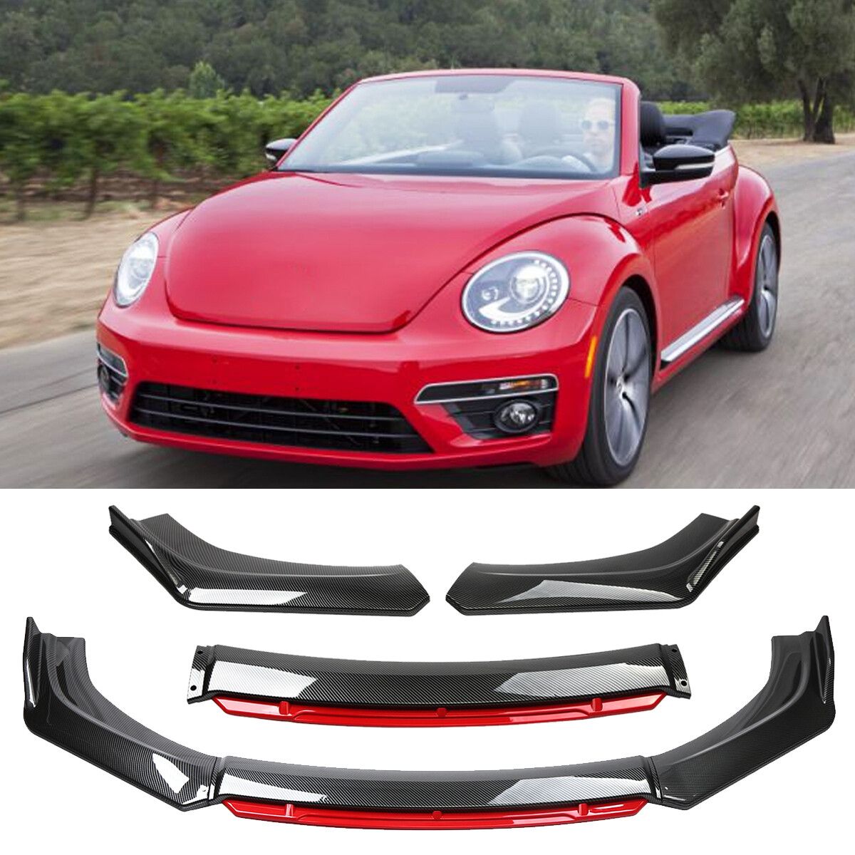 For VW Beetle A5 2011-2016 Carbon Fiber Red Front Bumper Lip