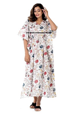 Handmade Indian Blumen Baumwolle Kaftan Lang Strand Kleidung Nachthemd Übergröße