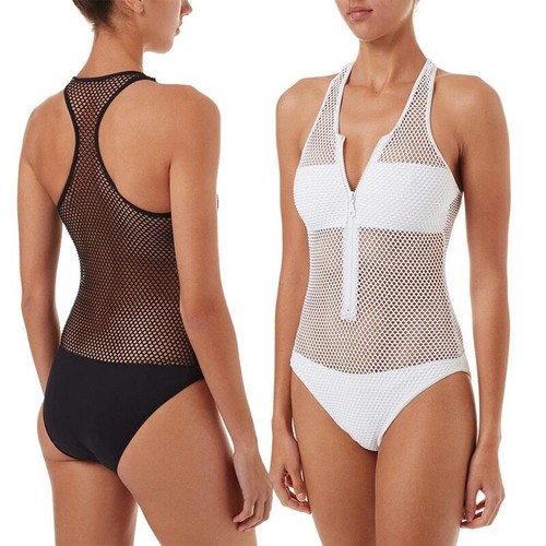 Womens Sexy Mesh One Piece Swimsuit Zipper Front Swimwear Cut Out Bathing Suits Ebay