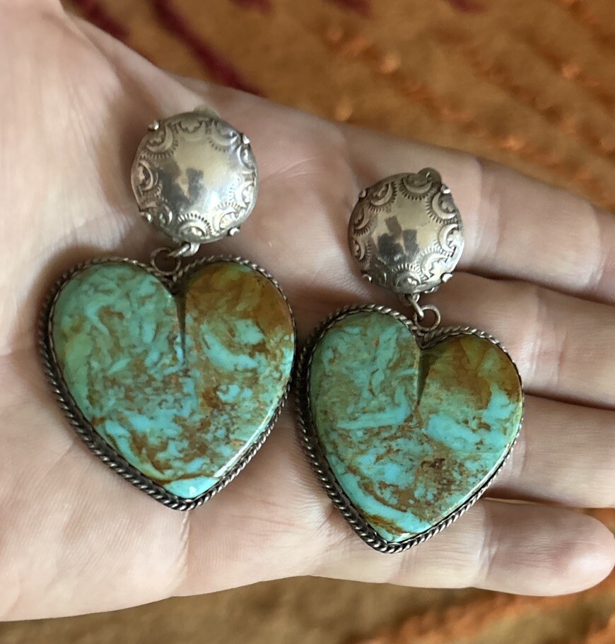 Large Vintage Joan Slifka Design Sterling Silver Turquoise Hearts