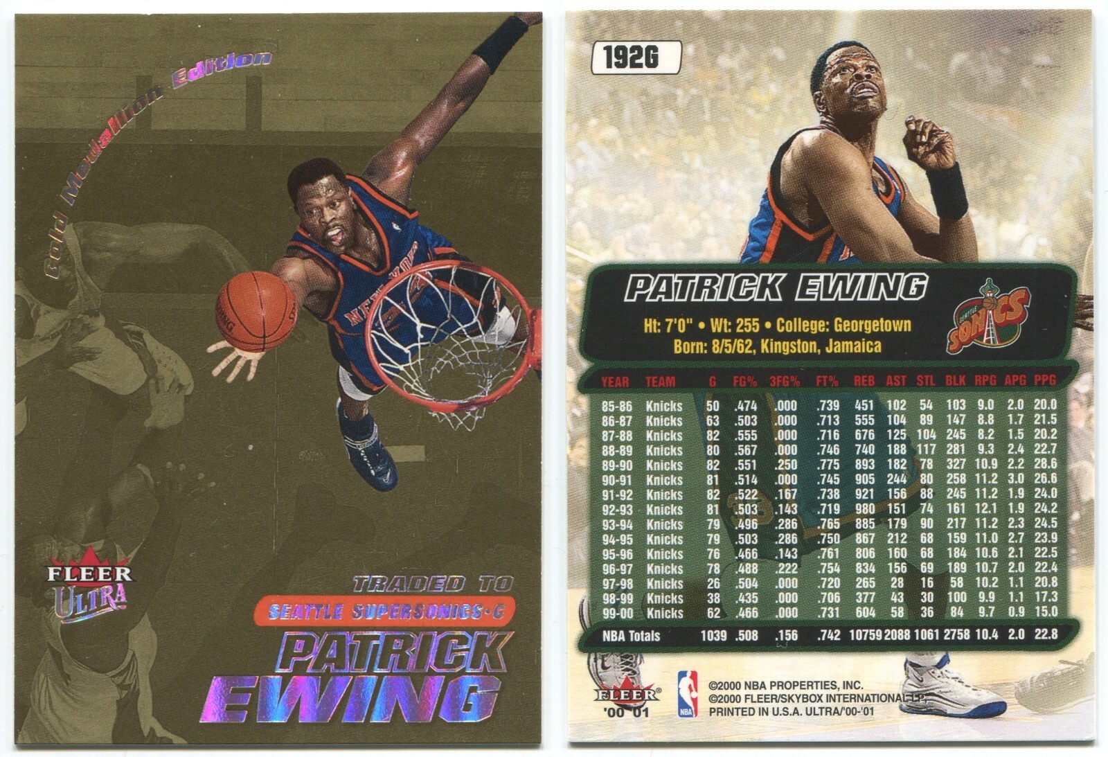 2000-01 Ultra - Gold Medallion - #192G Patrick Ewing - Seattle SuperSonics
