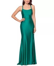 XSCAPE Women's Size 2 Lace Up Gown Formal Evening Dress Green Satin NWOT