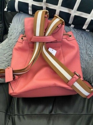 Coach Coral Leather Backpack Coach F30550 Medium Charlie Backpack (SV/Coral  main image 4