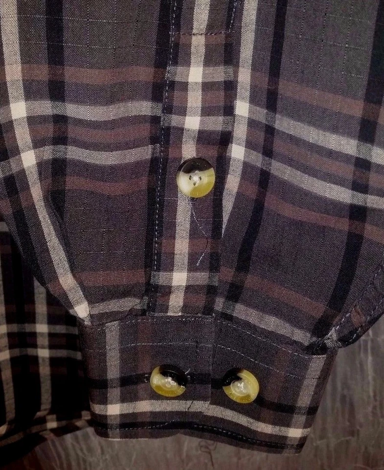 Camisa XXL de manga larga con botones para hombre 17/34 algodón a cuadros duradera marrón negra Foto 4 de 4