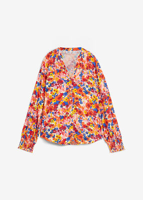 Tunikabluse mit Smock am Ärmel Gr. 42 Apricot Damen Langarm Buse Tunika Neu*