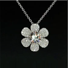 2.30Ct Round Cut VVS1/D Diamond Flower Pendant Free Chain 14K White Gold Finish