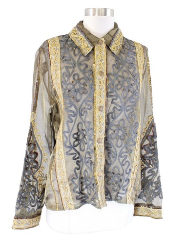 Sandy Starkman Blue Denim Tie Dye Sweater Patchwork Cardigan