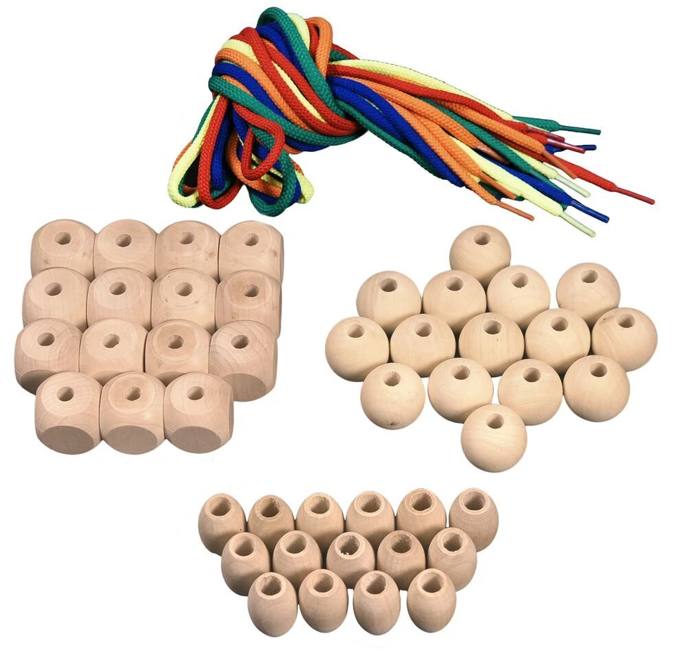 Holzperlen Fädelperlen  Fädeln Holz Kette Perlen Kinder Spielzeug Basteln - Bild 2 von 3