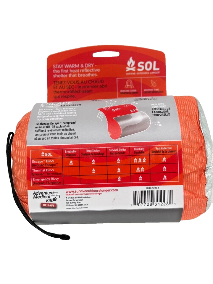 SOL Escape Bivvy Reflectante de Calor Ligero 8.5 OZ Kit Médico de Aventura/Refugio Foto 3 de 4