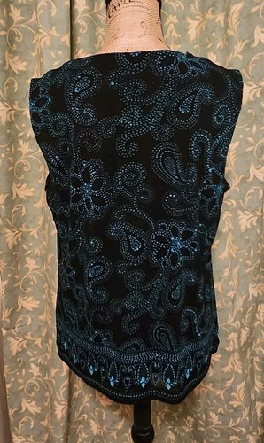 Croft & Barrow Women's XL Black & Teal Sleeveless Mesh Lightweight Top - Picture 2 of 6