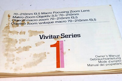 Vivitar 70-210mm f3.5 Macro Lens  User's Manual Instruction Guide series 1