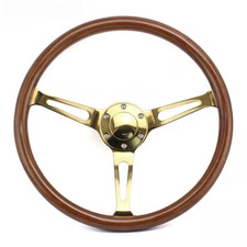 15inch Wood Steering Wheel Universal Pcd 70mm Flat Drift Gold Spoke Volante