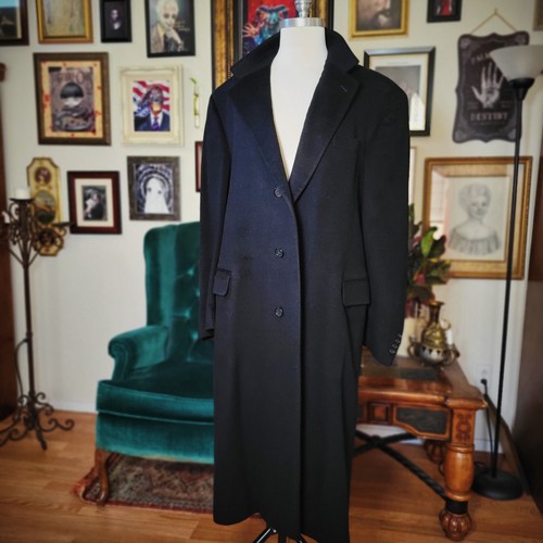 Vintage 80s Men's Black Cashmere Overcoat - Union Tag - Picture 4 of 9