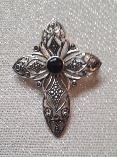 Sterling Silver Cross With Black Onyx and Marcasit