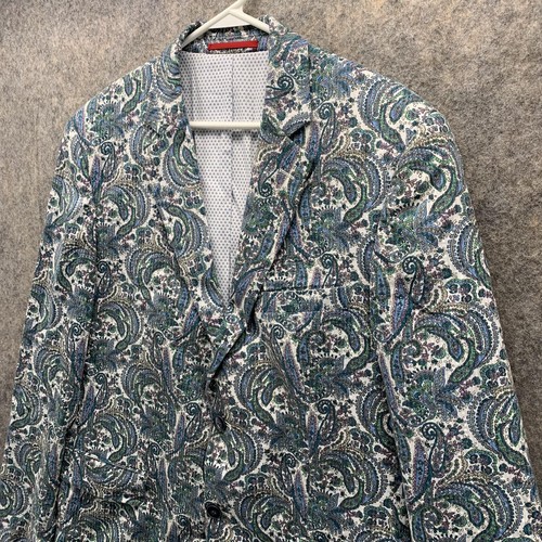 Alan Flusser Blazer Men Medium Adult Blue Jacket Linen Paisley All over Print - Picture 4 of 13