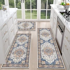 HEBE Farmhouse Kitchen Rugs Sets of 3 Non Slip Washable Boho Kitchen Rugs and 