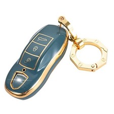 for Porsche Key Fob Cover Premium Car Key Case Shell with Fashion Keychain blue