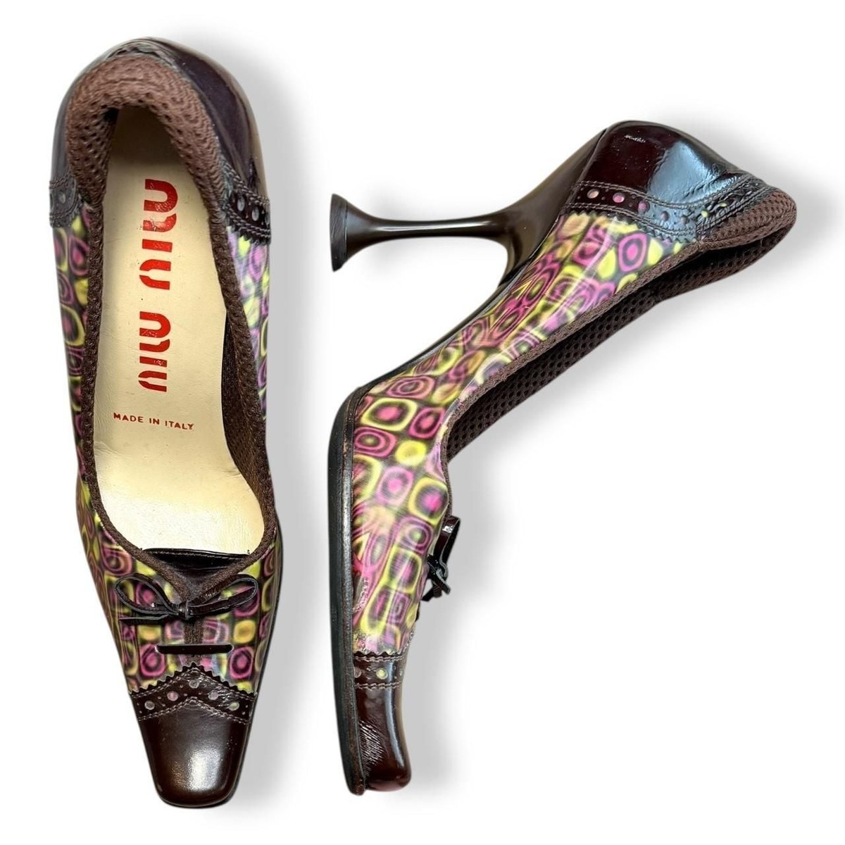 miumiu ローファー ミュール スクエアトゥ 90s 00s Sz 36 Miu Miu Archival FW 1999 Holographic Loafer Court Heels Pink