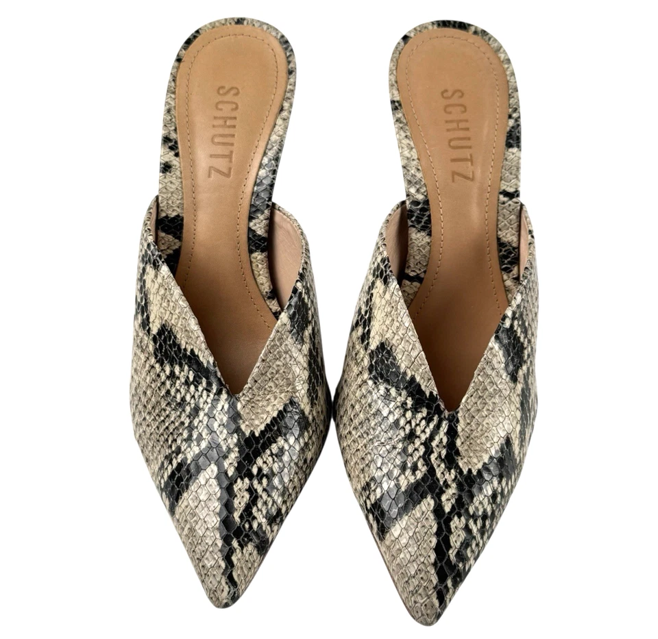 Schutz Mujer Punta Punta Mula Tacones Estampado Piel de Serpiente 6B Neutro Chic Brasil Foto 3 de 4