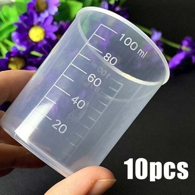 10 Stück 100ml Kunststoff Messbecher Transparent für Küchen Labore Neu