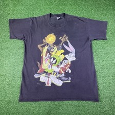Vintage 1993 Looney Tunes Cartoon Basketball Faded Black Shirt Men's XXL - READ